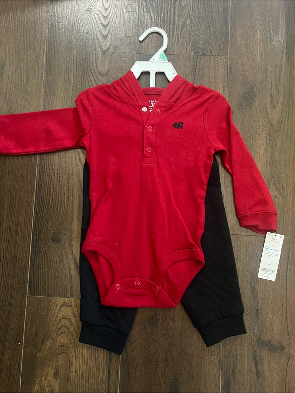 Carter's Red Hooded One-Piece Bodysuit with Black Pants